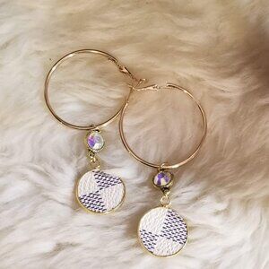 Upcycled authentic Designer LV azure canvas earring hoops